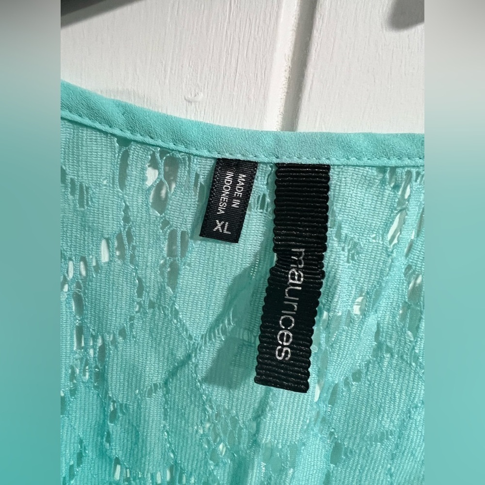 Maurice’s XL mint green lace sheer top shirt work dressy button up women’s - Picture 3 of 8